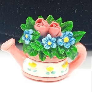 Pink Watering Can With Flowers Resin Brooch Vintage Brooch